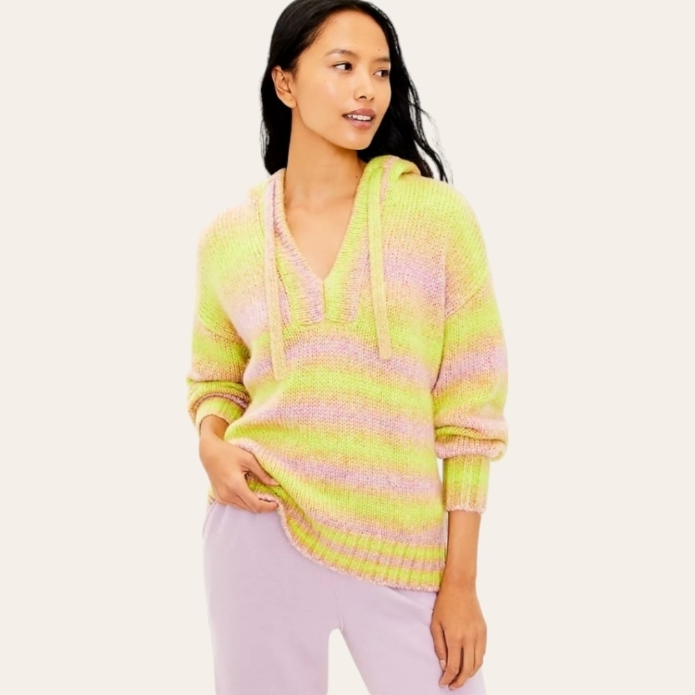 Lou & Grey Ombre Hoodie Cozy Soft Tunic V-Neck Sweater Small